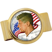 Coin Money Clip JFK Half Dollar Colorized with the American Flag Moneyclip