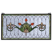 26 W X 14 H Tulip & Fleurs Stained Glass Window