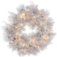 Vickerman 30  Flocked Alberta Artificial Christmas Wreath, Clear Dura-lit Incandescent Lights - Faux Snoy Christmas Wreath - Seasonal Indoor Home Decor