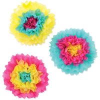 DD Tissue Flowers - Cerise, Turquoise, Yellow Case Pack 12