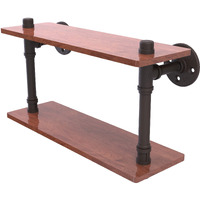 Allied Brass P-470-16-DWS Pipeline Collection 16 Inch Ironwood Double Wood Shelf, 16 , Oil Rubbed Bronze