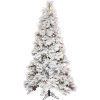 Vickerman 10' x 63  Flocked Atka Pine Slim Artificial Prelit Christmas Tree, Warm White Wide Angle Low Voltage 3mm LED Lights, Snow Covered Faux Tree - Seasonal Indoor Home Decor