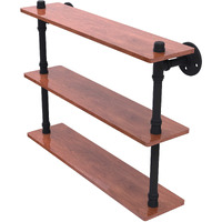 Allied Brass P-490-22-TWS Pipeline Collection 22 Inch Ironwood Triple Wood Shelf, 22 , Matte Black