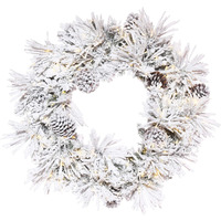 Vickerman 24  Flocked Atka Artificial Christmas Wreath, Warm White Wide Angle 3mm Low Voltage LED Lights. - Faux Flocked Christmas Wreath - Indoor Seasonal Home Wall Decor