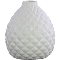 Urban Trends Stoneware Bellied Round Small Mouth, Short Neck, Engraved Diamond Design Body and Tapered Bottom Matte Finish White Vase