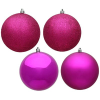 Vickerman 483329-4  Fuchsia 4 Finish Matte/Shiny/Sequin/Glitter Ball Christmas Tree Ornament (set of 12) (N591070A)