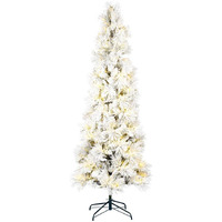 Vickerman 9' x 44  Flocked Atka Pine Pencil Artificial Prelit Christmas Tree, Warm White Dura-Lit LED Lights, Snow Covered Faux Tree - Seasonal Indoor Home Decor