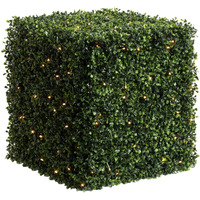 Vickerman Everyday Artificial Pre-Lit LED Boxwood Topiary Cube 20  Tall - UV Resistant Indoor Outdoor - Natural Green - Home Backyard Garden Wedding Garden Decoration