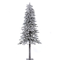 Vickerman 6' x 34  Flocked Alpine Artificial Christmas Tree, Unlit - Snow Covered Faux Tree - Seasonal Indoor Home Decor - Real Wood Trunk