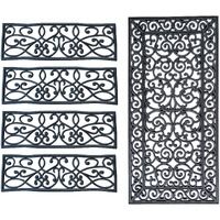 Decorative Scrollwork Entryway Rubber Mat Set - 5 Piece 47 X 23.5 0.38 Black Scroll Latex Free