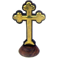 INDIA OVERSEAS TRADING CORP Cross On Pedestal, Wooden Brass