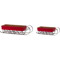 Contemporary Home Living Set of 2 Red and Black 4 Piece Christmas Sleigh Tabletop Dcor 24.75