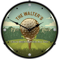 19th Hole Personalized LED Wall Clock, Retro/Vintage, Custom, Ideal for Dad, 14  inch