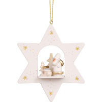 Christian Ulbricht Decorative White Star ith Santa and Sled Ornament - 3.75  H x 3.25  W x 1  D