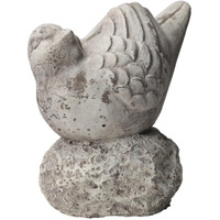 Urban Trends Collection Cement Cardinal Bird Figurine Looking Upright Position on Rock Hollow Base LG Distressed Finish Gray