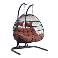 LeisureMod Wicker 2 Person Double Folding Hanging Egg Swing Chair (Cherry)