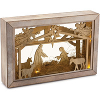 Melrose International Cut Out Wood Nativity Scene with LED Lights 12  L