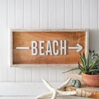 Colonial Tin Works Beach Directional Sign, 14-inches(Width), Solid Mango Hardwood, Wall Mount Home Dcor