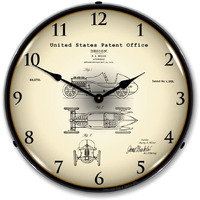 1920 H. A. Miller Race Car Patent LED Wall Clock, Retro/Vintage, Lighted 14 inch