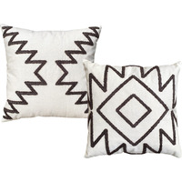 TUP THE URBAN PORT 17 x 17 Inch Square Cotton Accent Thro Pillos, Geometric Aztec Embroidery, Set of 2, White, Gray