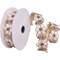 Vickerman 1.5  x 10 yd Cream-Champagne Flower Wired Edge Christmas Ribbon.