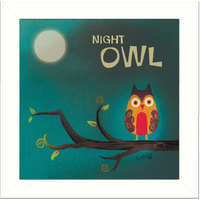 Night Owl 1 White Framed Print Wall Art