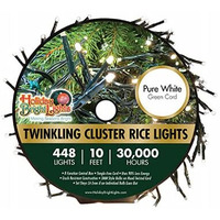 Holiday Bright Lights LED-3MCR448-GPW LED Tinkling Cluster Rice Light Set, Pure White, 448-Ct., 10-Ft. - Quantity 12