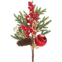 Melrose International Pine Spray w/Berry & Ornament (Set of 2)