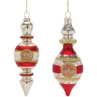 Melrose International Glass Reflector Finial Drop Ornament (Set of 12)