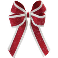 Melrose Glittered Christmas Bows - 14.5  - Red and White - Set of 2