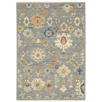 HomeRoots 509321 6 x 9 ft. Gray Ivory Gold Salmon Red Blue & Green Oriental Power Loom Stain Resistant Rectangle Area Rug with Fringe