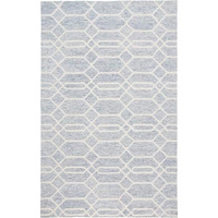 HomeRoots 512201 8 x 10 ft. Blue & Ivory Wool Geometric Hand Tufted Handmade Stain Resistant Rectangle Area Rug