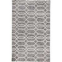 HomeRoots 512206 9 x 12 ft. Gray Black & Ivory Wool Geometric Hand Tufted Handmade Stain Resistant Rectangle Area Rug