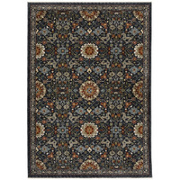 HomeRoots 507973 8 x 11 ft. Blue Red Ivory & Gold Oriental Power Loom Stain Resistant Rectangle Area Rug with Fringe