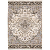 HomeRoots 509372 10 x 13 ft. Ivory & Blue Oriental Power Loom Stain Resistant Rectangle Area Rug with Fringe