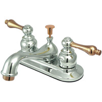 Kingston Brass GKB604AL Restoration 4-inch Centerset Lavatory Faucet with Retail Pop-up, Chrome with Polished Brass Trim