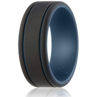 ROQ Silicone Rubber Wedding Ring for Men, Comfort Fit, Men's Wedding Band, Breathable Rubber Engagement Band, 9mm Wide 2mm Thick, 2 Thin Lines Duo Collection, Single, Black & Blue, Size 15