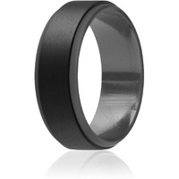 ROQ Silicone Rubber Wedding Ring for Men, Comfort Fit, Men's Wedding Band, Breathable Rubber Engagement Band, 8mm Wide 2mm Thick, Step Edge Duo, Single, Grey & Black, Size 8