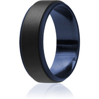 ROQ Silicone Rubber Wedding Ring for Men, Comfort Fit, Men's Wedding Band, Breathable Rubber Engagement Band, 8mm Wide 2mm Thick, Step Edge Duo, Single, Dark Blue & Black, Size 16