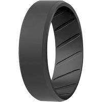 ROQ Silicone Rubber Wedding Ring for Men, Comfort Fit, Men's Wedding Band, Breathable Rubber Engagement Band, 8mm Wide 2mm Thick, Beveled Duo, Single, Black & Orange, Size 16