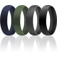 ROQ Silicone Rubber Wedding Ring for Men & Women, Comfort Fit, Men & Women's Wedding Band, Breathable Rubber Engagement Band, 6mm Wide 2mm Thick, Dome Solid Thin, 4 Pack, Blue, Green, Grey, Black, Size 14