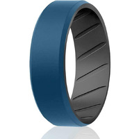 ROQ Silicone Rubber Wedding Ring for Men, Comfort Fit, Men's Wedding Band, Breathable Rubber Engagement Band, 8mm Wide 2mm Thick, Beveled Duo, Single, Navy Blue & Light Grey, Size 15