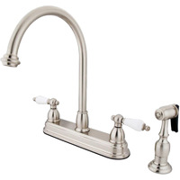 Kingston Brass KB3758PLBS Restoration Deck Mount Kitchen Faucet with Brass Sprayer, 8-1/2-Inch, Brushed Nickel