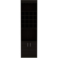 Soria Bar Double Door Cabinet, 6Teen Built-in Wine Rack, Concealable Serving Tray, 1 Shelf, Black