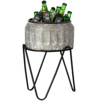 212 Main Silver Galvanized Metal Ice Bucket Beverage Cooler Tub with Stand Medium