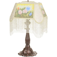 24  High Reverse Painted Roses Fabric with Fringe Accent Lamp