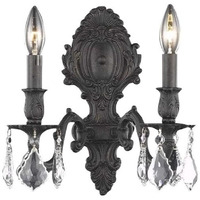 Elegant Lighting Monarch Collection 2-Light Wall Sconce ith Royal Cut Crystals, Dark Bronze Finish