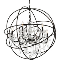 Elegant Lighting 1130 Geneva Collection 6-Light Pendent Lamp with Royal Cut Crystals, 32  Depth by 34.5  Height, Dark Bronze Finish