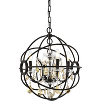 Elegant Lighting Geneva Collection 4-Light Pendant Lamp with Royal Cut Golden Teak Crystals, Dark Bronze Finish