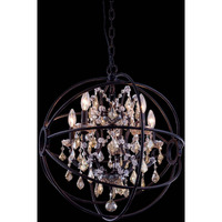 Elegant Lighting Geneva Collection 5-Light Pendant Lamp with Royal Cut Golden Teak Crystals, Dark Bronze Finish